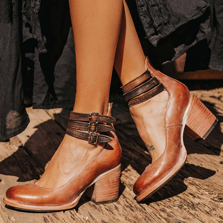 Linda | Women's Ankle Strap Block Heel Shoes