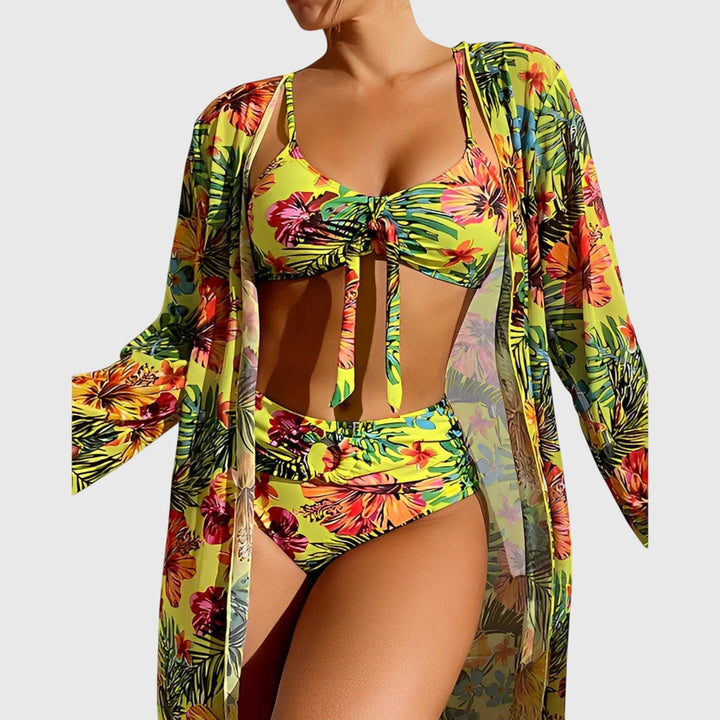 Lois | Floral Print Bikini and Cover Up Set with Halter Neck
