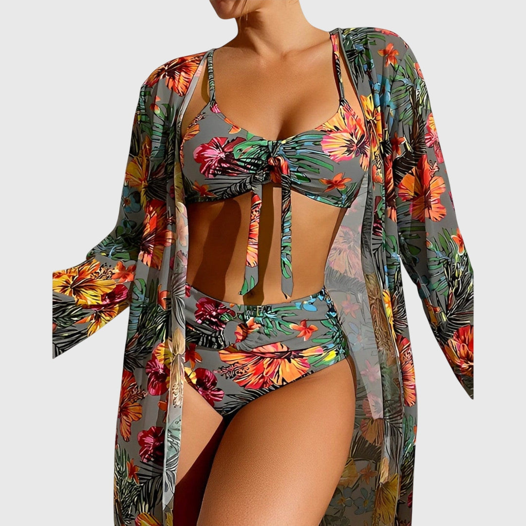 Lois | Floral Print Bikini and Cover Up Set with Halter Neck