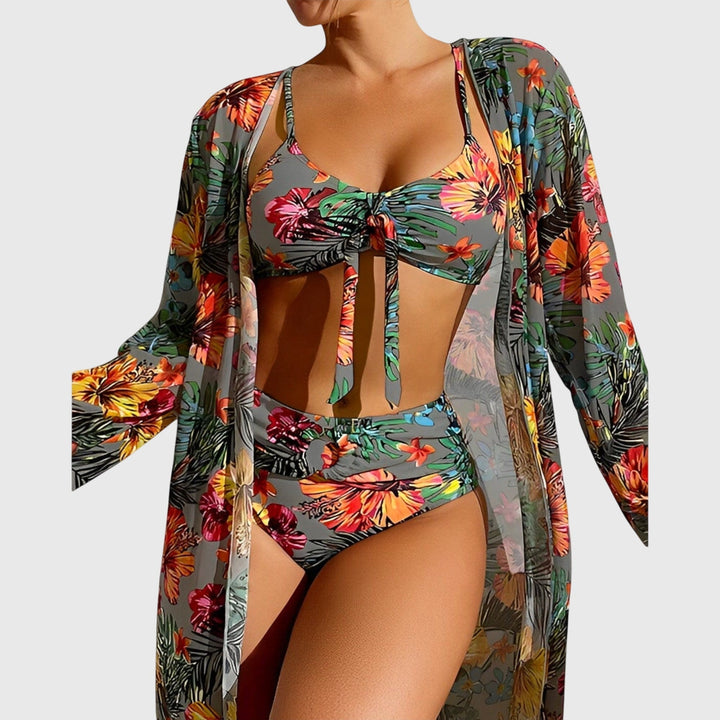Lois | Floral Print Bikini and Cover Up Set with Halter Neck