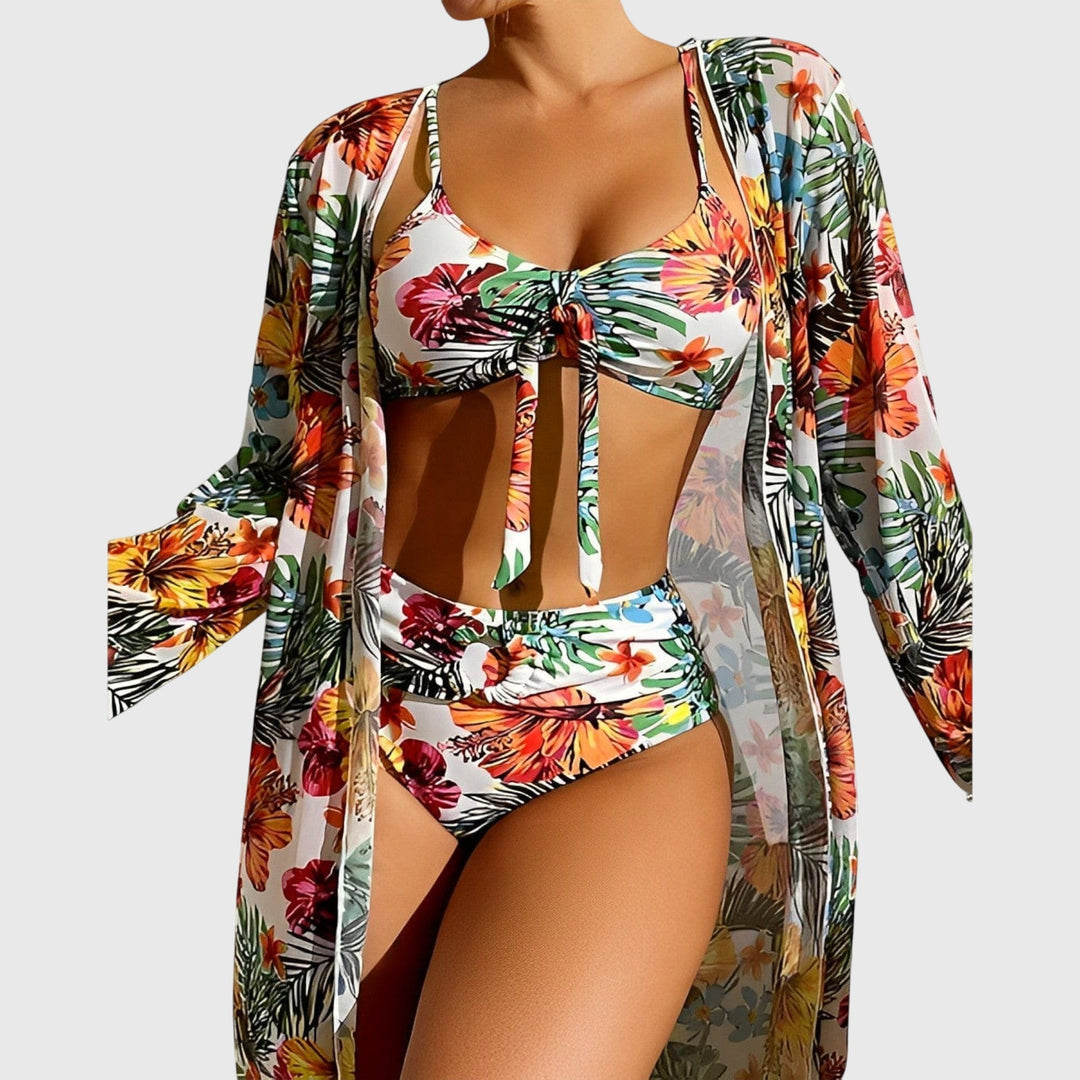 Lois | Floral Print Bikini and Cover Up Set with Halter Neck