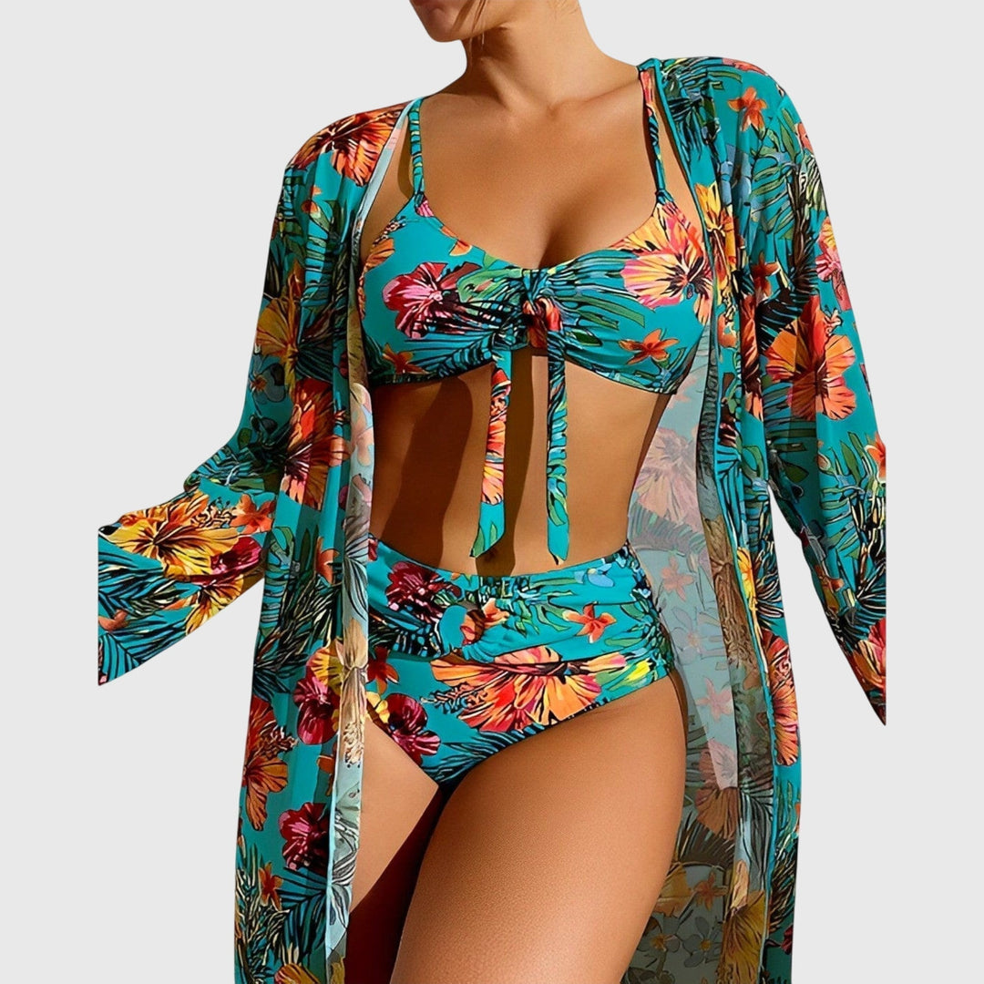 Lois | Floral Print Bikini and Cover Up Set with Halter Neck