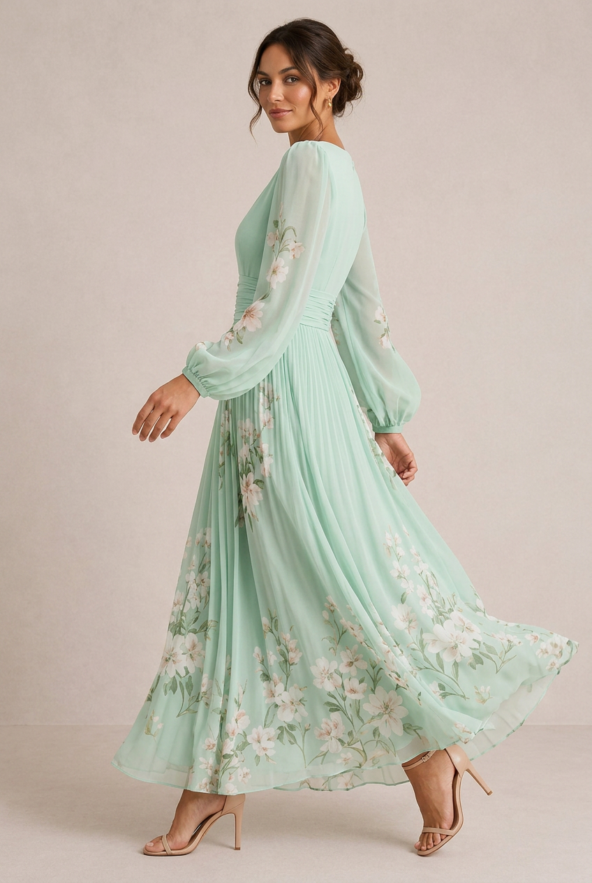 VENIRA | Green Floral Dress