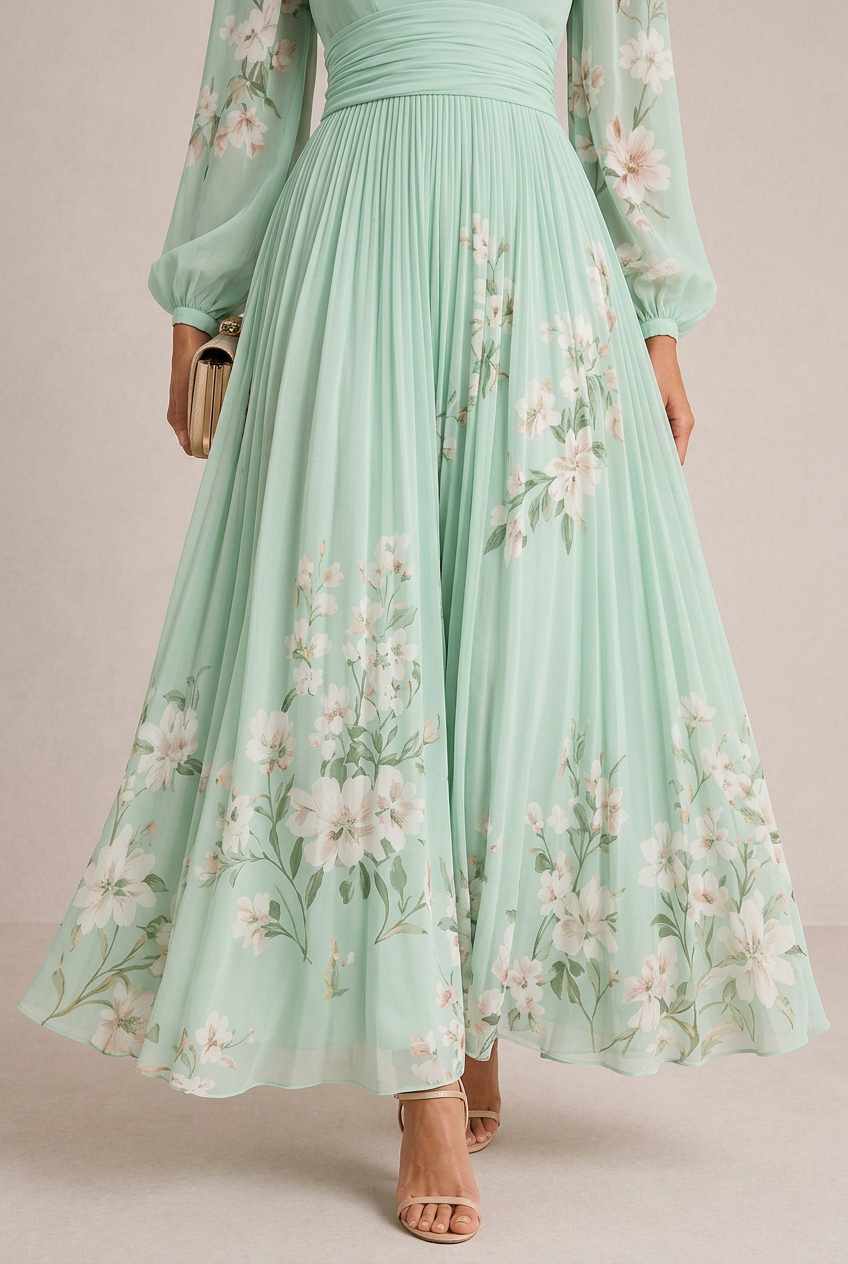 VENIRA | Green Floral Dress