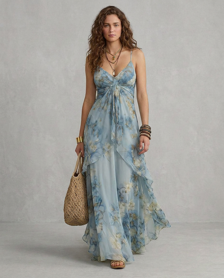 ELISA | Maxi Slip Dress Floral Blue