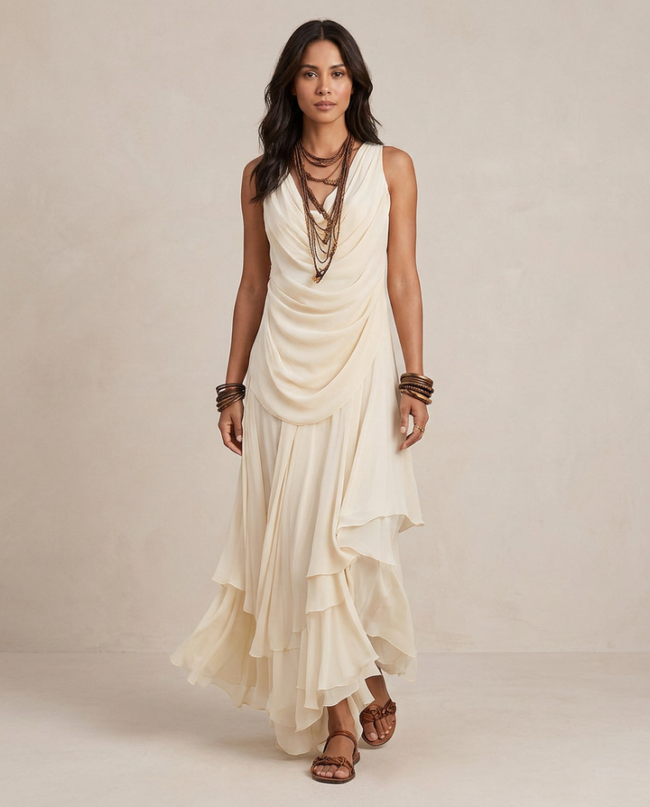 CLARA | Cream Maxi Ruffled Dress