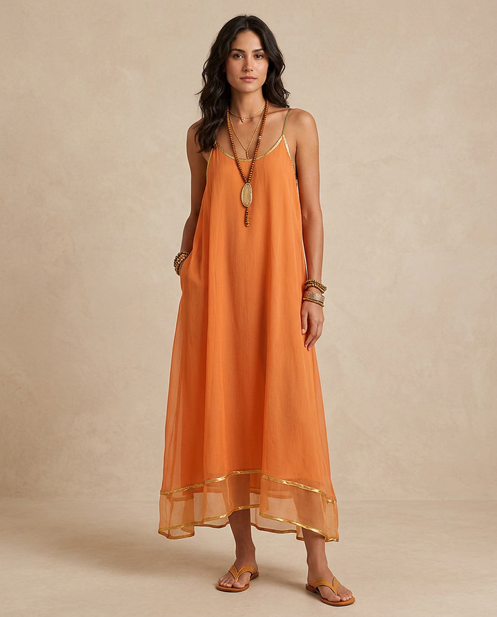 LILIANA | Apricot Tulle Dress with Straps