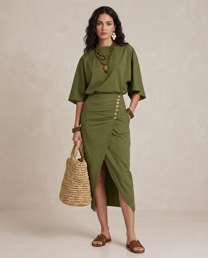 MARTA | Midi Boho Dress Olive Green