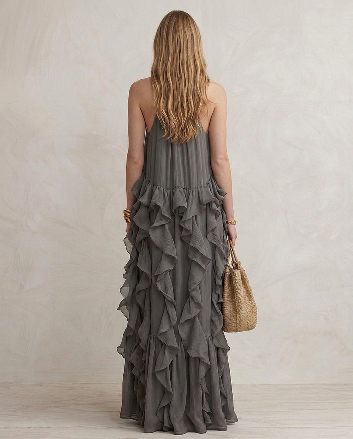 SERENA | Gray Maxi Dress with Ruffles