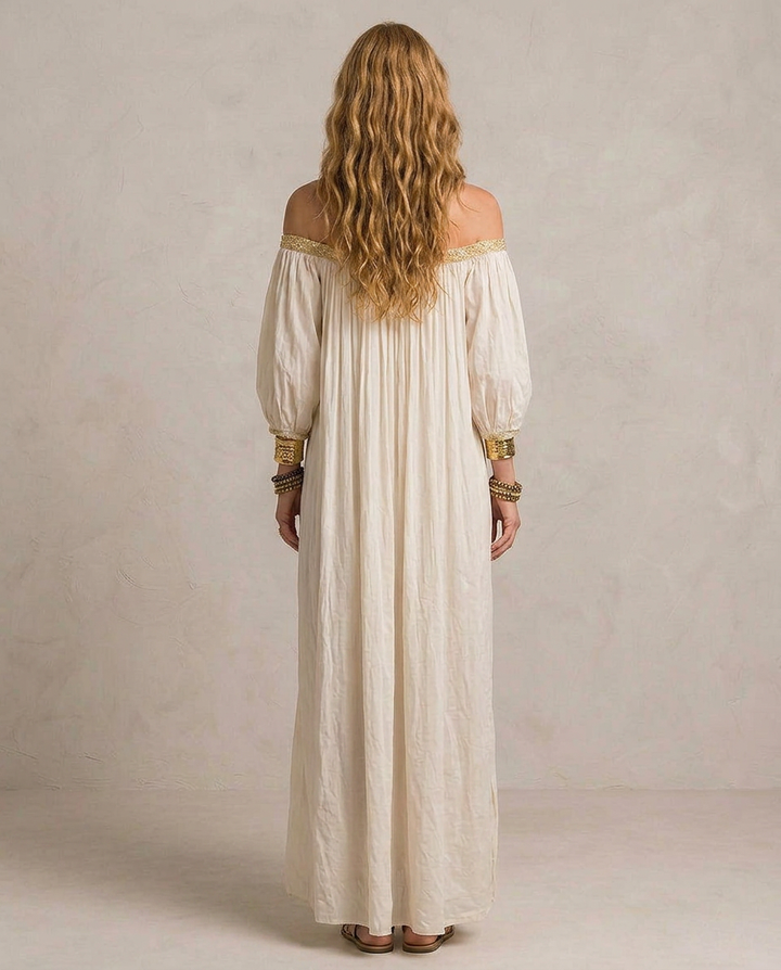 ISABELLA | Ivory Boho Plissé Maxi Dress