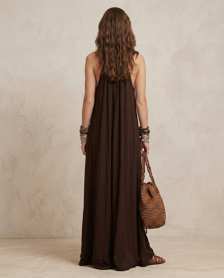 CAMILLA | Dark Brown Maxi Halter Dress