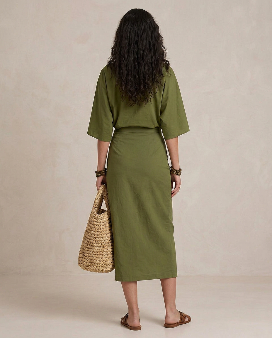 MARTA | Midi Boho Dress Olive Green