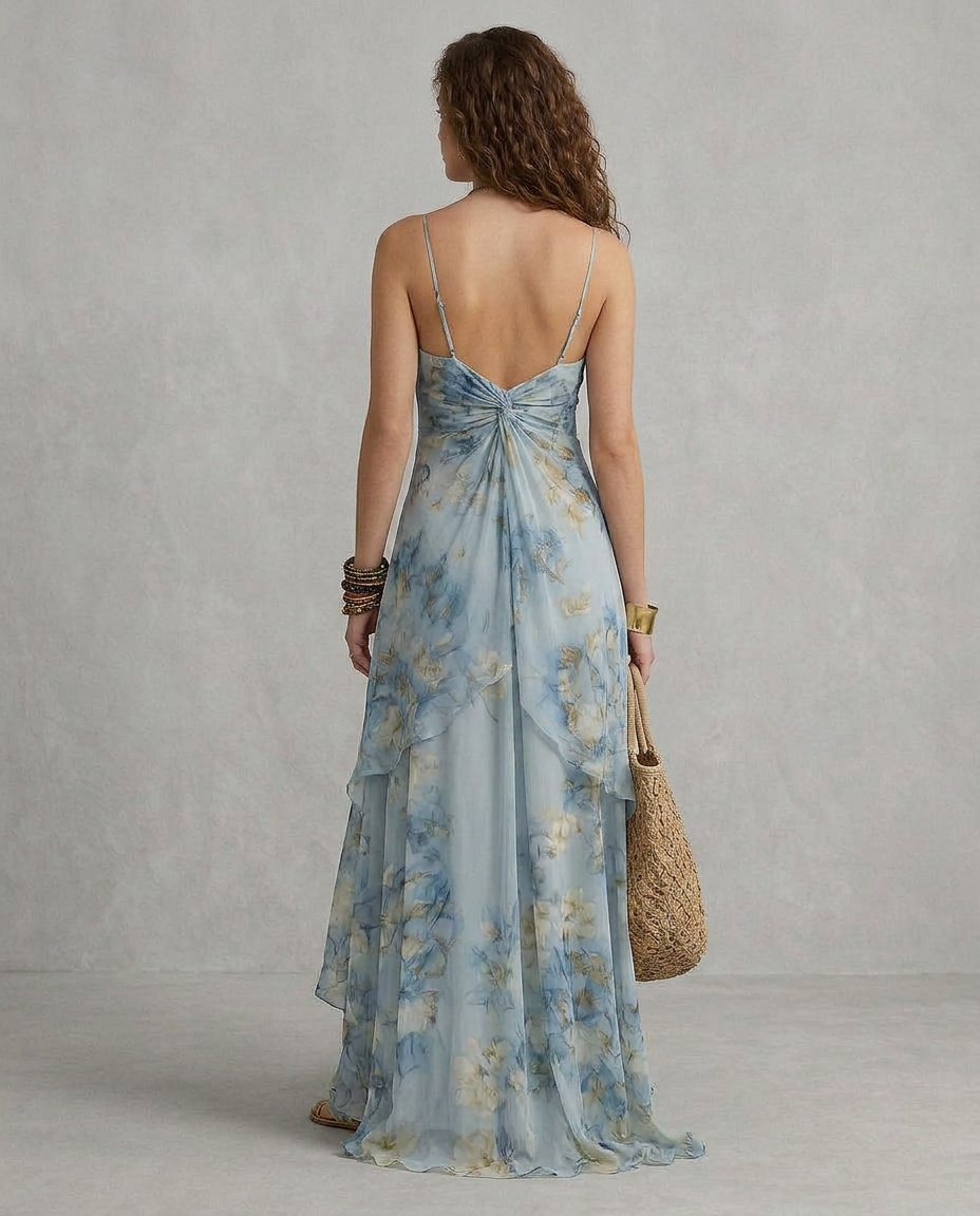 ELISA | Maxi Slip Dress Floral Blue