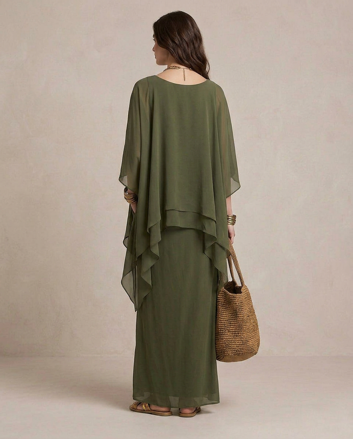 LIA | Maxi Dress Layered Olive Green