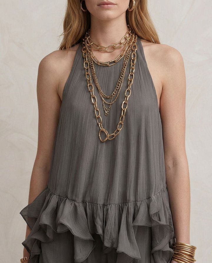 SERENA | Gray Maxi Dress with Ruffles
