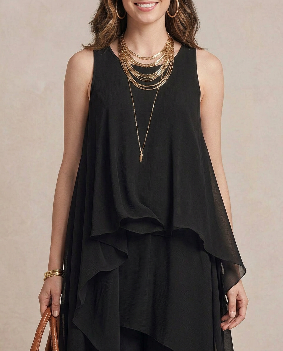 NOEMI | Maxi Boho Layered Chiffon Dress Black