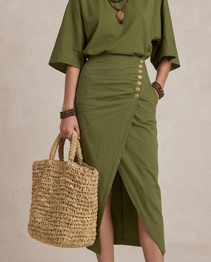 MARTA | Midi Boho Dress Olive Green