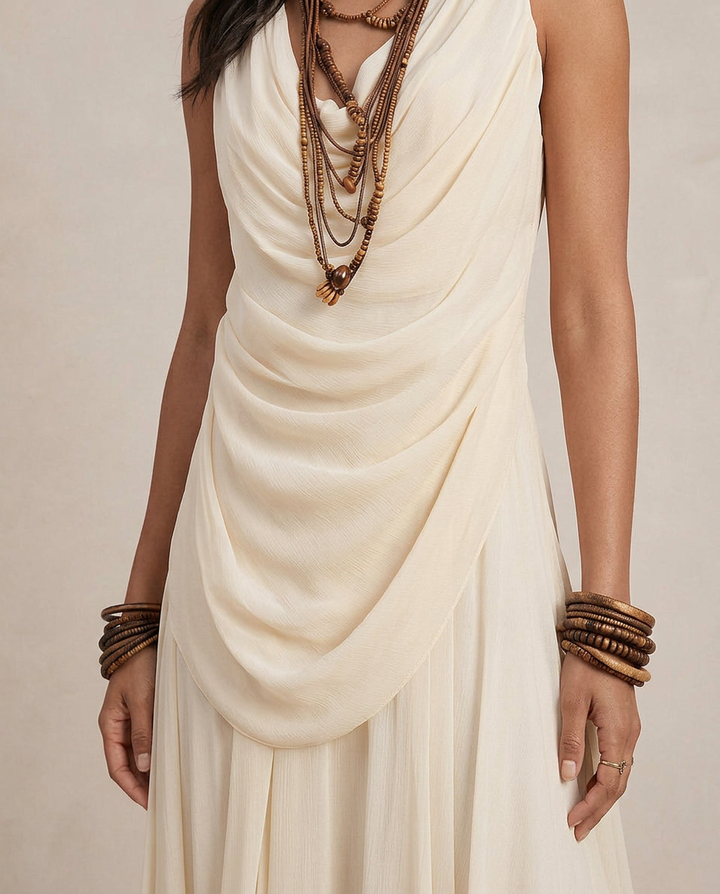 CLARA | Cream Maxi Ruffled Dress