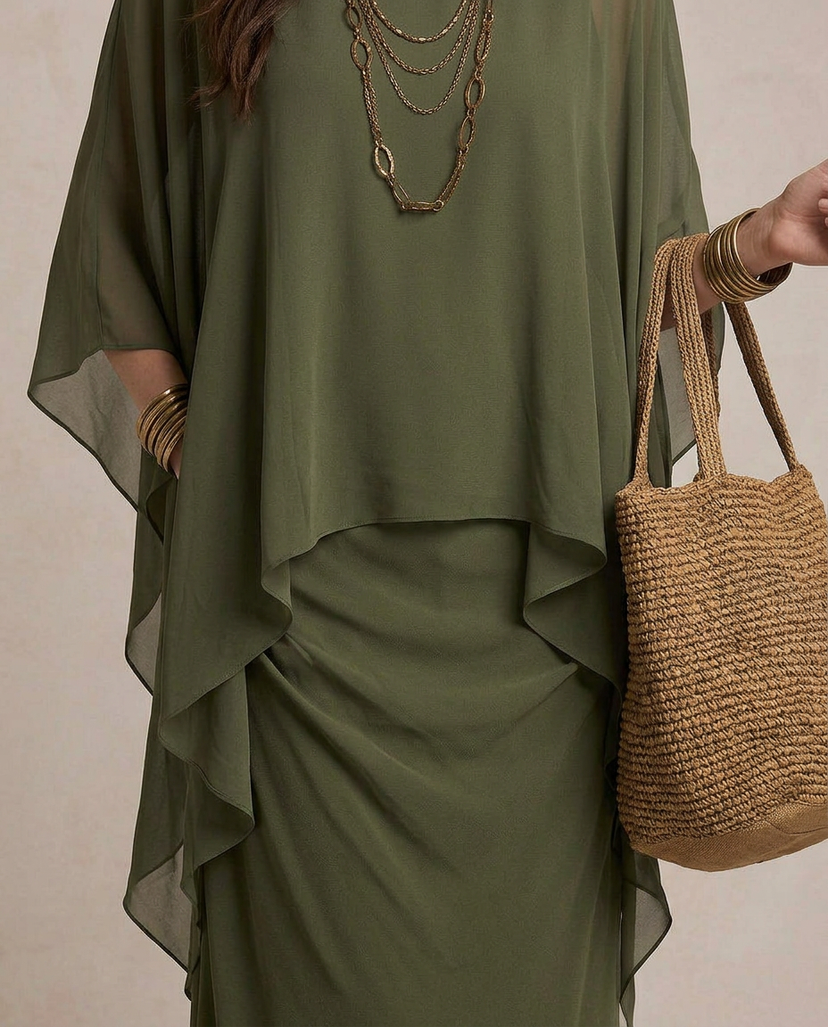 LIA | Maxi Dress Layered Olive Green