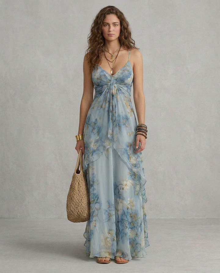 ELISA | Maxi Slip Dress Floral Blue