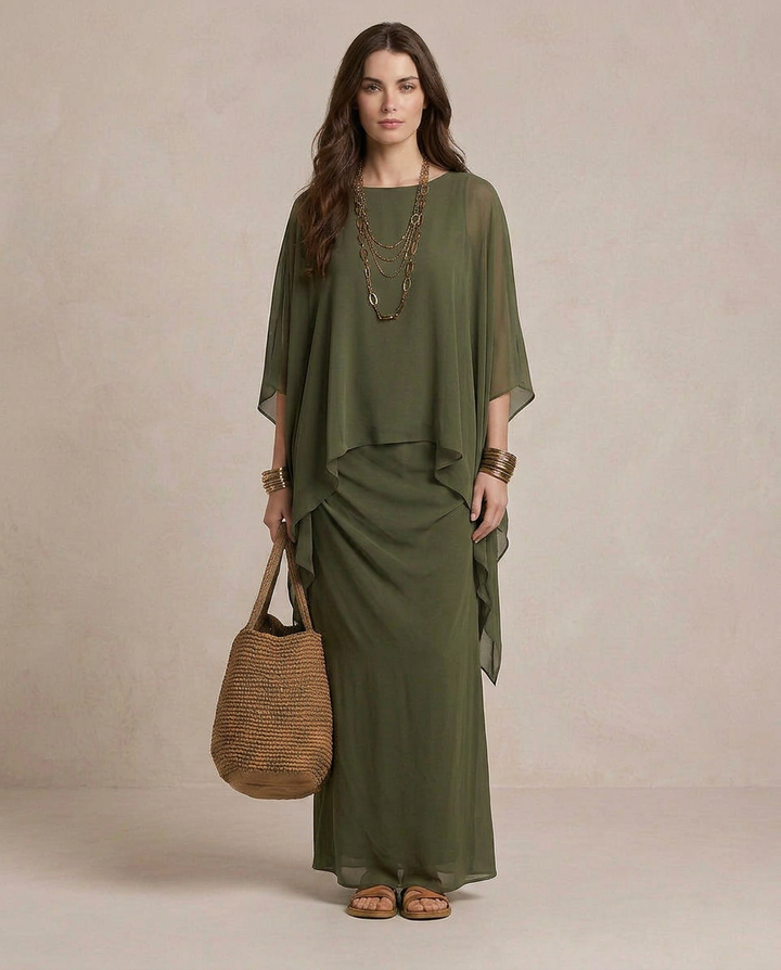 LIA | Maxi Dress Layered Olive Green