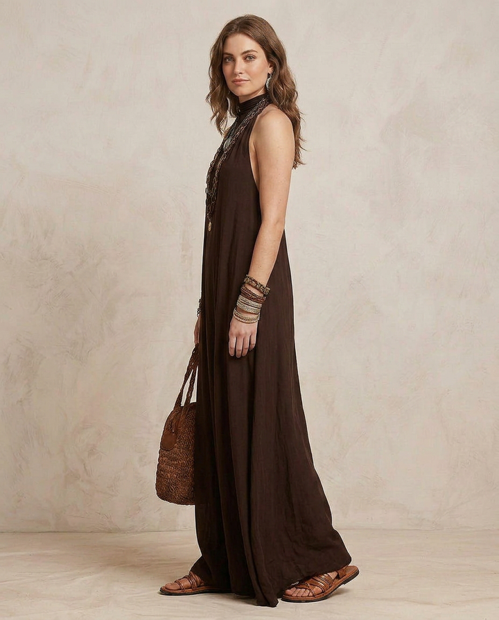 CAMILLA | Dark Brown Maxi Halter Dress