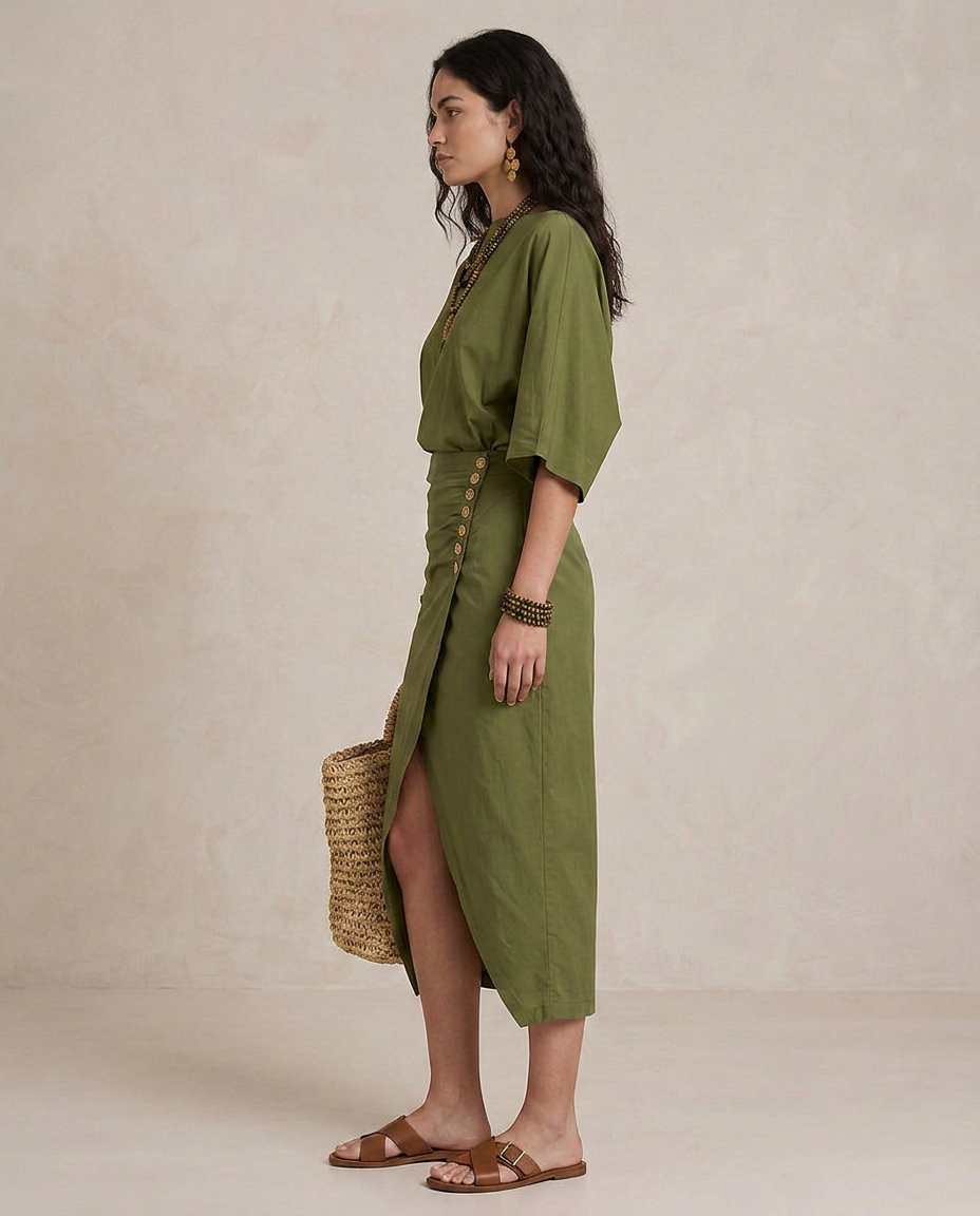 MARTA | Midi Boho Dress Olive Green