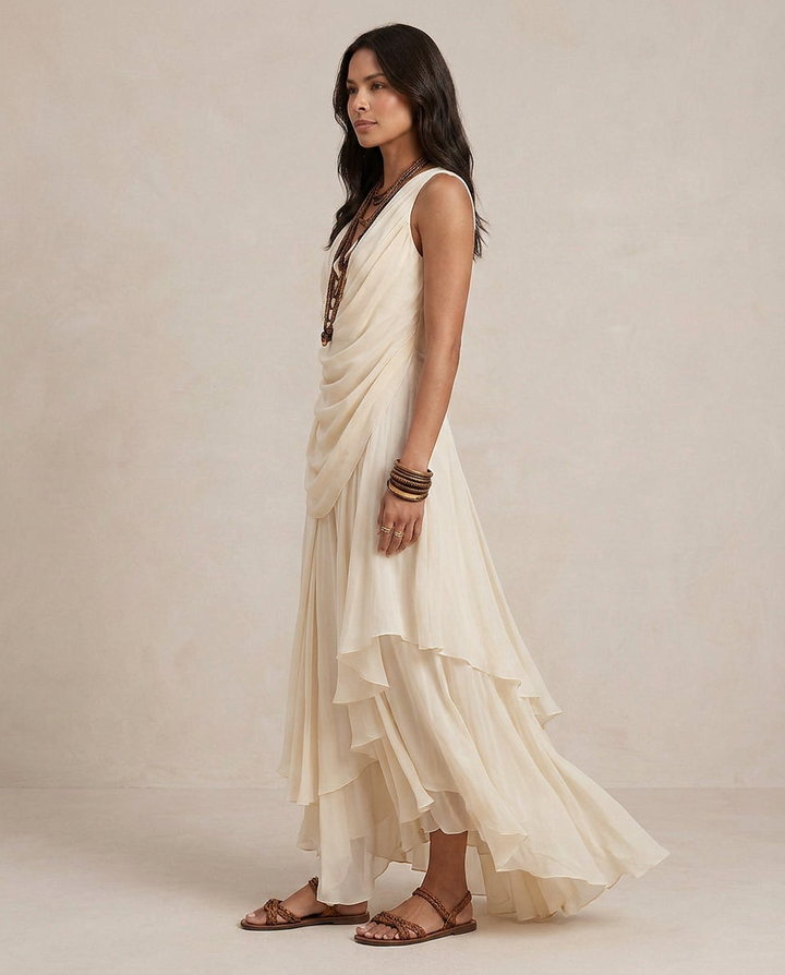 CLARA | Cream Maxi Ruffled Dress