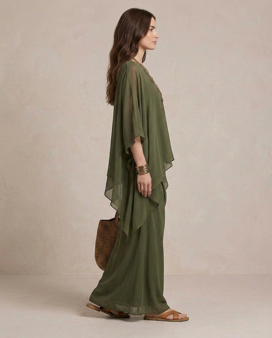 LIA | Maxi Dress Layered Olive Green