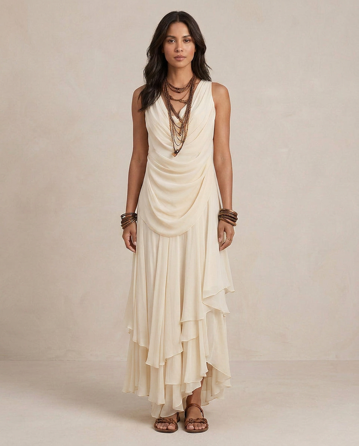 CLARA | Cream Maxi Ruffled Dress