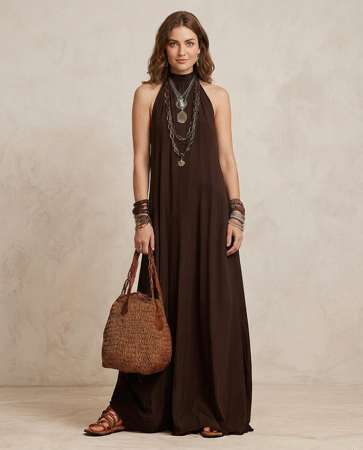 CAMILLA | Dark Brown Maxi Halter Dress