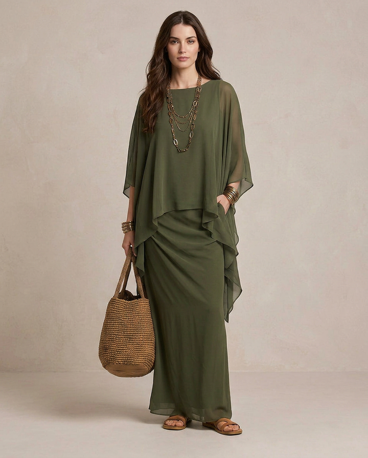 LIA | Maxi Dress Layered Olive Green