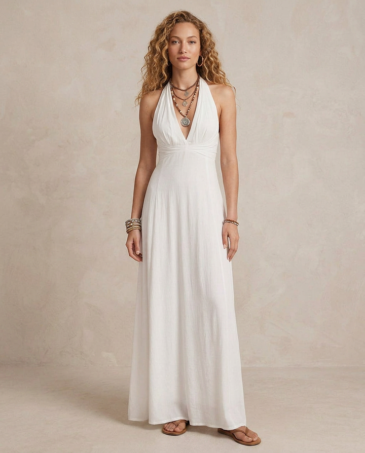 ELORA | Ivory Halter Maxi Dress