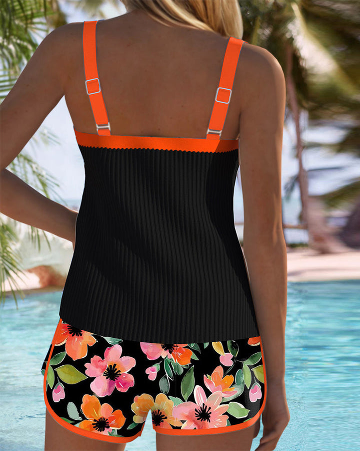 Marjorie | Tankini Swimsuit Set with Floral Shorts and Adjustable Straps