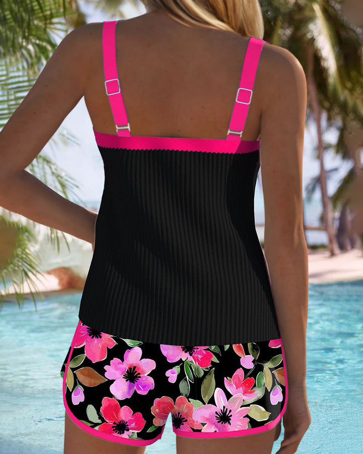 Marjorie | Tankini Swimsuit Set with Floral Shorts and Adjustable Straps