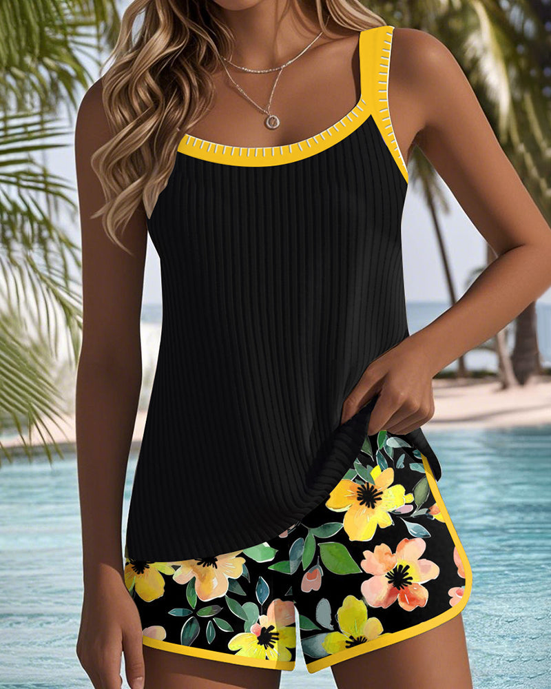 Marjorie | Tankini Swimsuit Set with Floral Shorts and Adjustable Straps