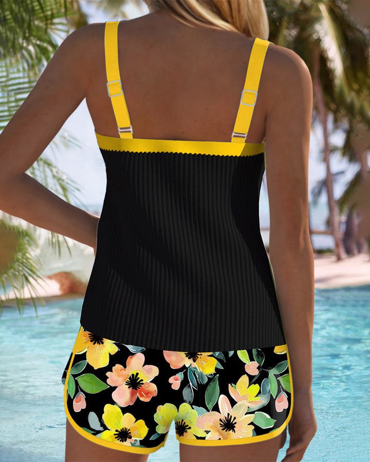 Marjorie | Tankini Swimsuit Set with Floral Shorts and Adjustable Straps