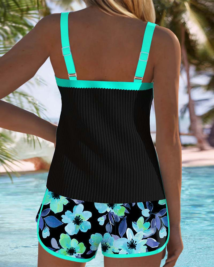 Marjorie | Tankini Swimsuit Set with Floral Shorts and Adjustable Straps