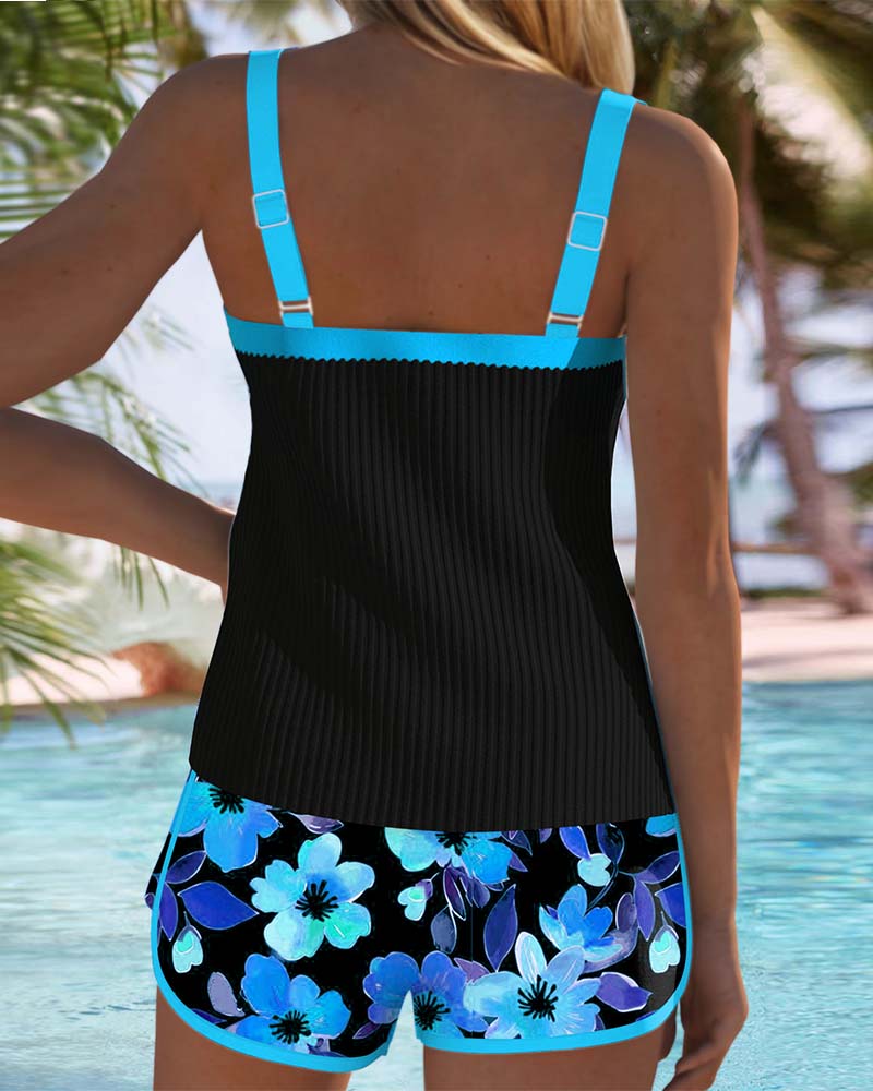 Marjorie | Tankini Swimsuit Set with Floral Shorts and Adjustable Straps