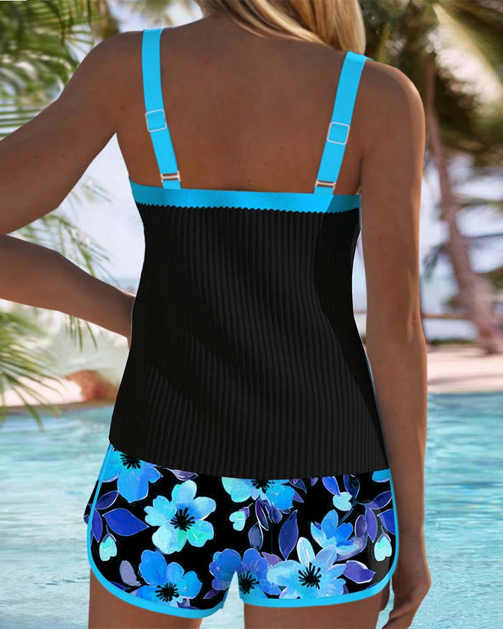 Marjorie | Tankini Swimsuit Set with Floral Shorts and Adjustable Straps