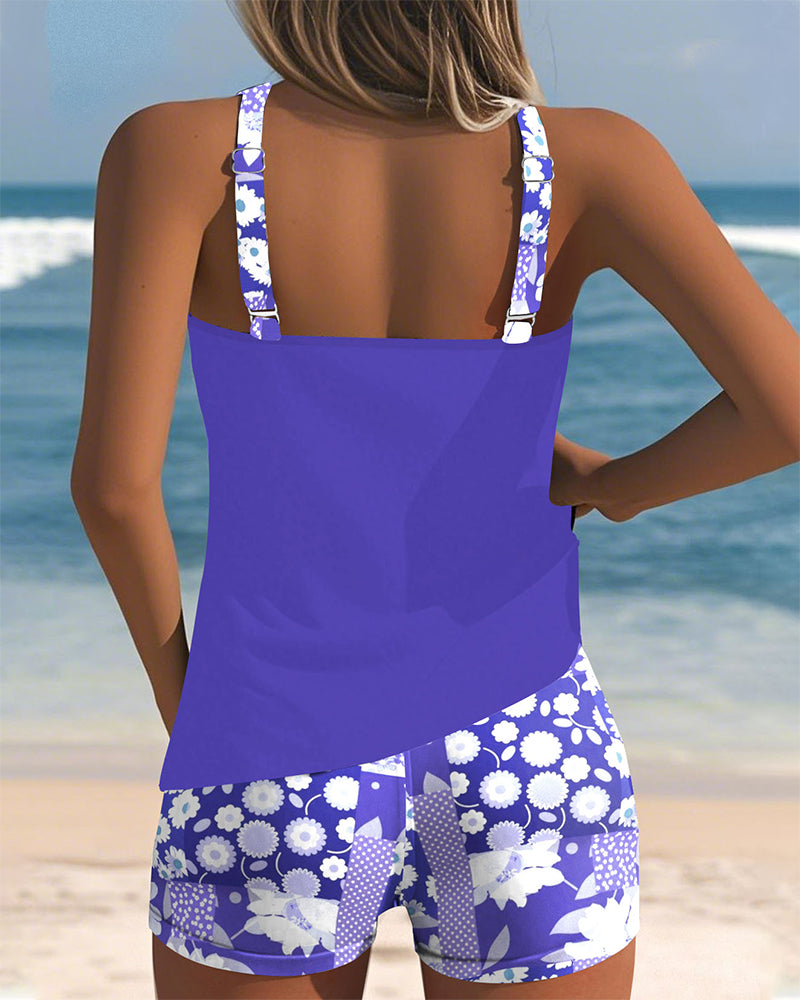 Nicole | Floral Tankini Swimsuit Set with Racerback Top and Swim Shorts