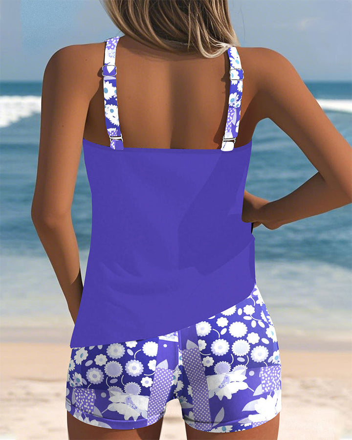 Nicole | Floral Tankini Swimsuit Set with Racerback Top and Swim Shorts