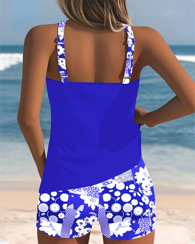 Nicole | Floral Tankini Swimsuit Set with Racerback Top and Swim Shorts