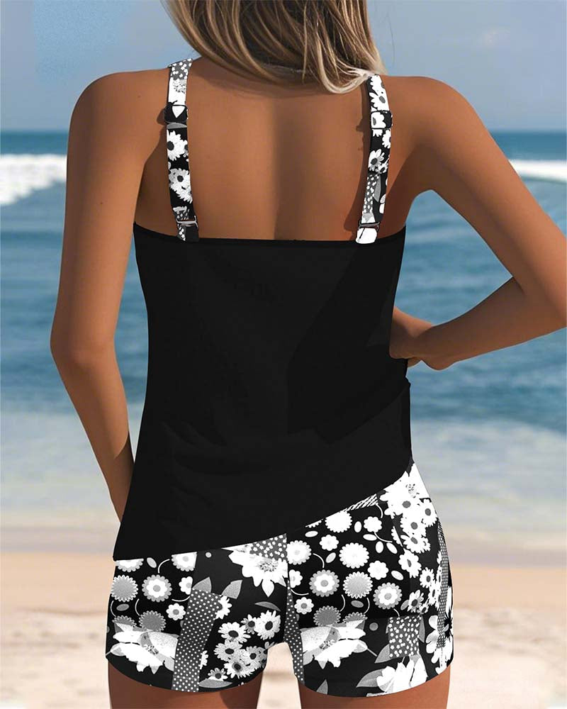 Nicole | Floral Tankini Swimsuit Set with Racerback Top and Swim Shorts