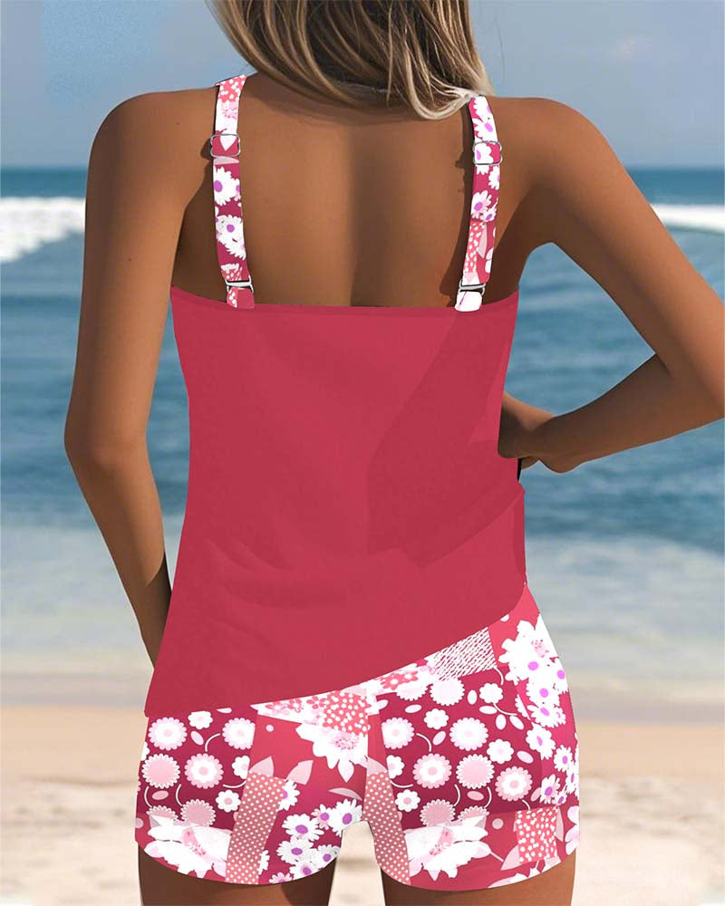 Nicole | Floral Tankini Swimsuit Set with Racerback Top and Swim Shorts