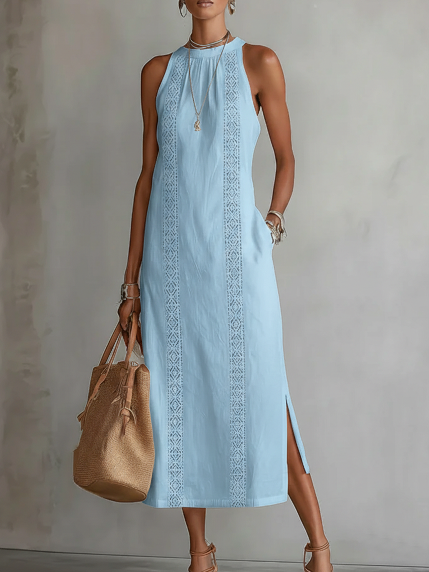 Eleanor | The Lace-Trim Halter Maxi Dress