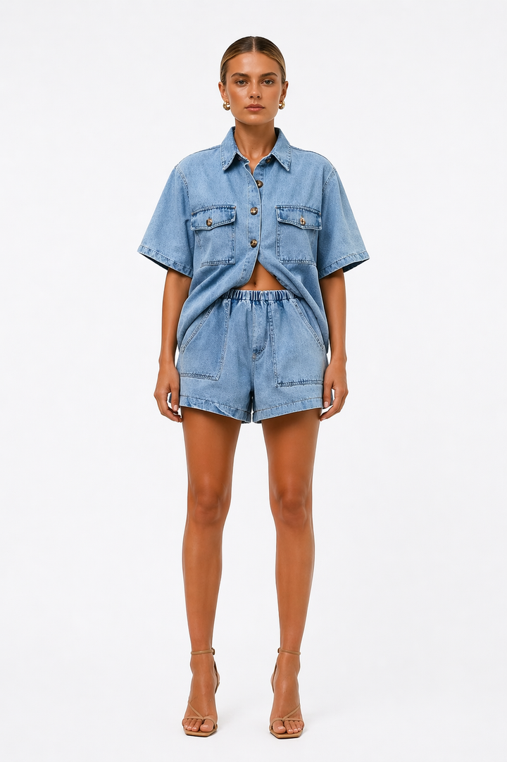 Noa | Shirt & High-Waist Shorts Set