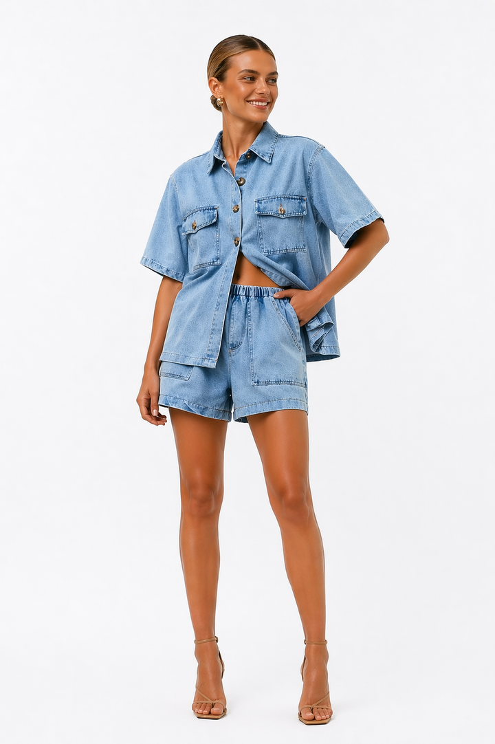 Noa | Shirt & High-Waist Shorts Set