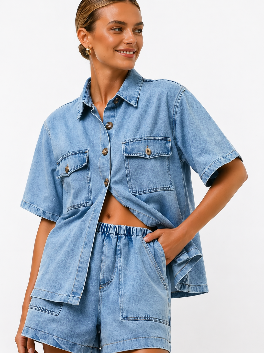 Noa | Shirt & High-Waist Shorts Set
