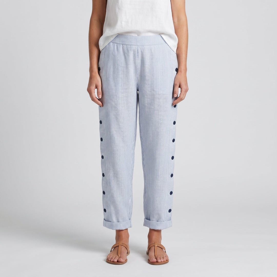 Kimberly | Stripe Panel Button Trousers